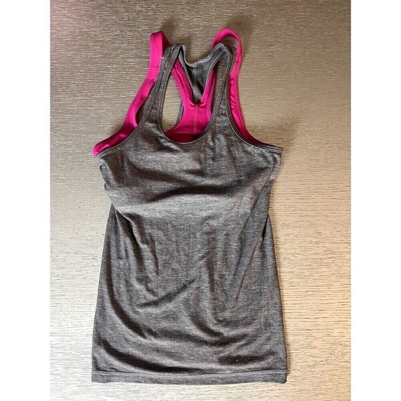 Lululemon Inspiration Tank II Layered Bra Heathered Slate Jeweled Magenta Sz 4 - Picture 1 of 4